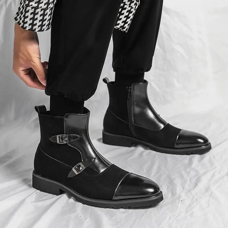 Pointed-Toe Split Leather Chelsea Boots