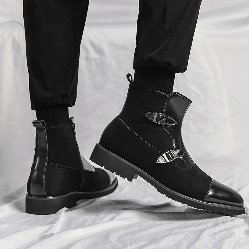 Pointed-Toe Split Leather Chelsea Boots