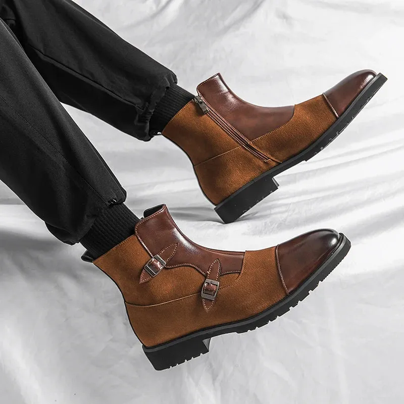 Pointed-Toe Split Leather Chelsea Boots