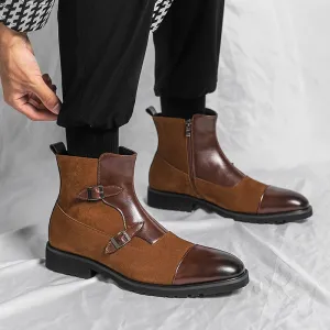 Pointed-Toe Split Leather Chelsea Boots