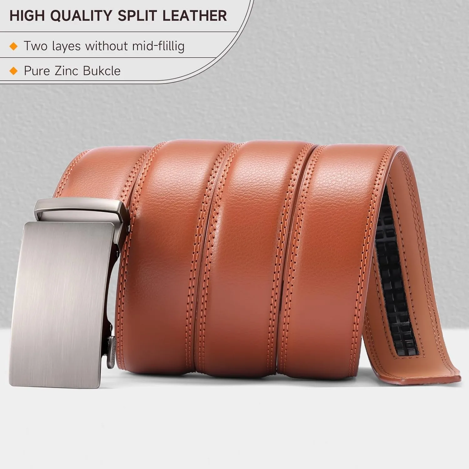 SENDEFN Men's Leather Belt Automatic Ratchet Buckle Slide Belt for Dress Casual Trim to Fit with Gift Box