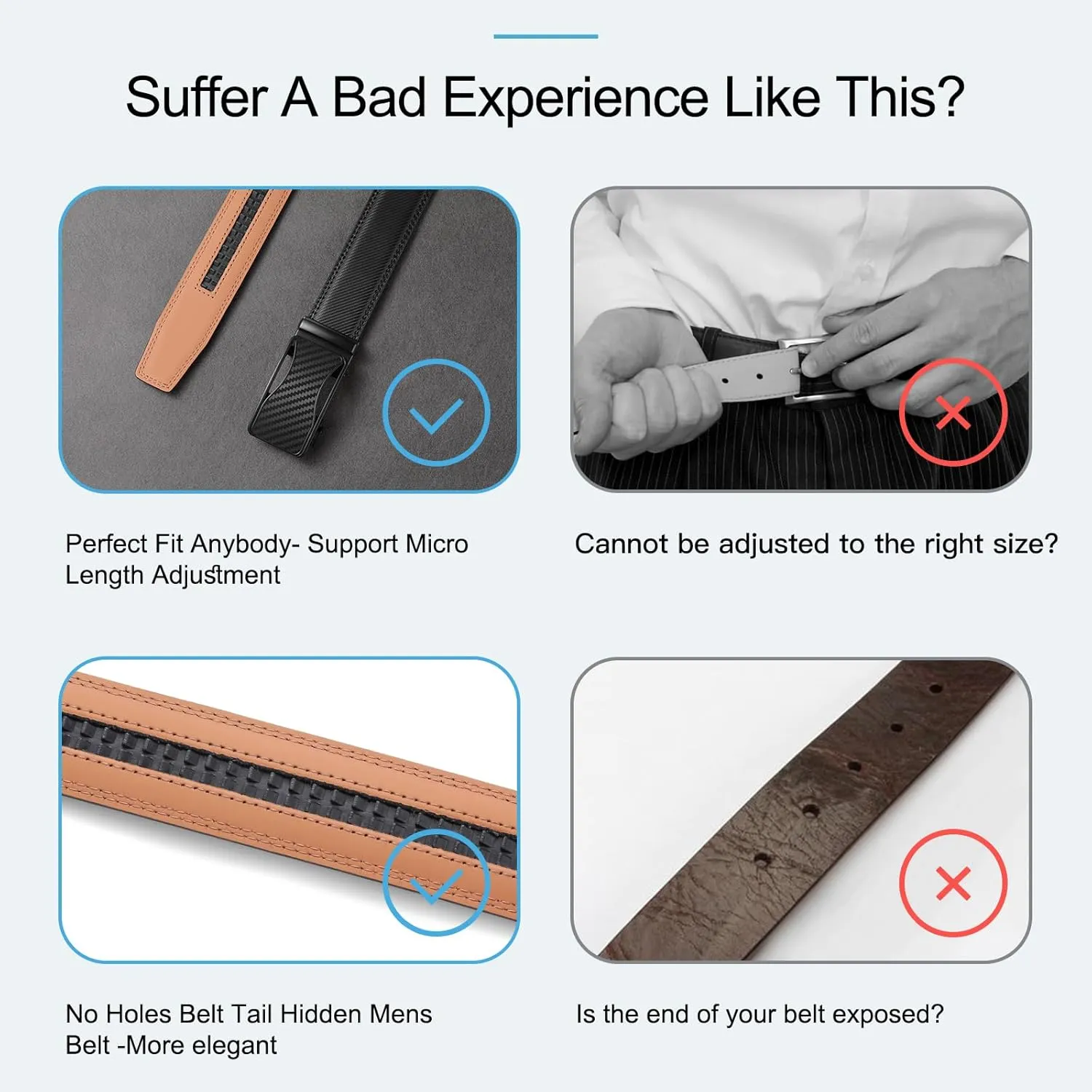 SENDEFN Men's Leather Belt Automatic Ratchet Buckle Slide Belt for Dress Casual Trim to Fit with Gift Box