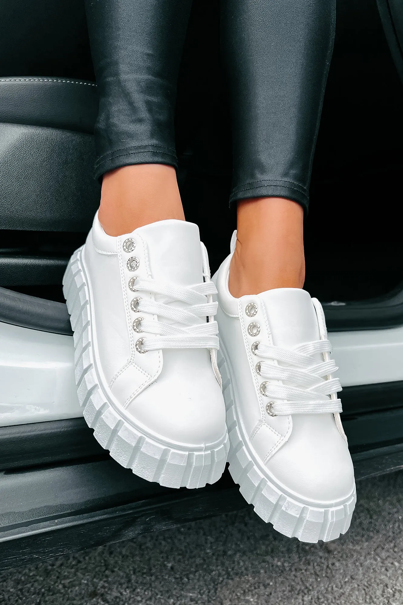 She's On Trend Chunky Lace-Up Sneakers (White)