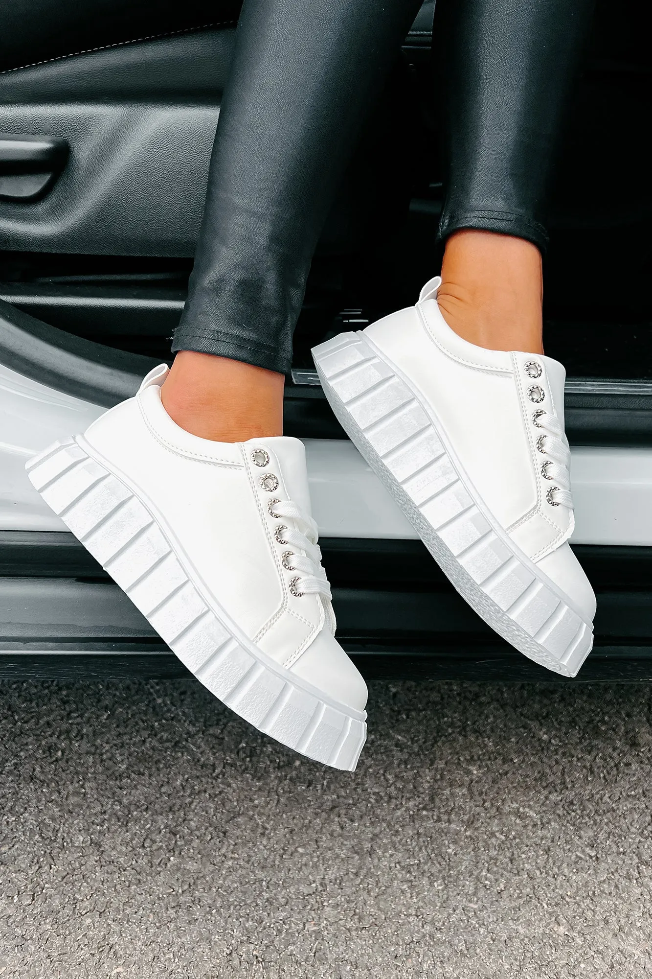 She's On Trend Chunky Lace-Up Sneakers (White)