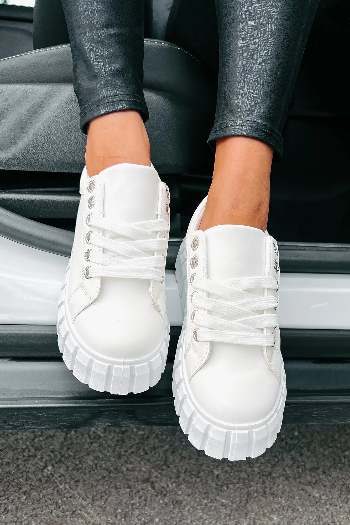 She's On Trend Chunky Lace-Up Sneakers (White)