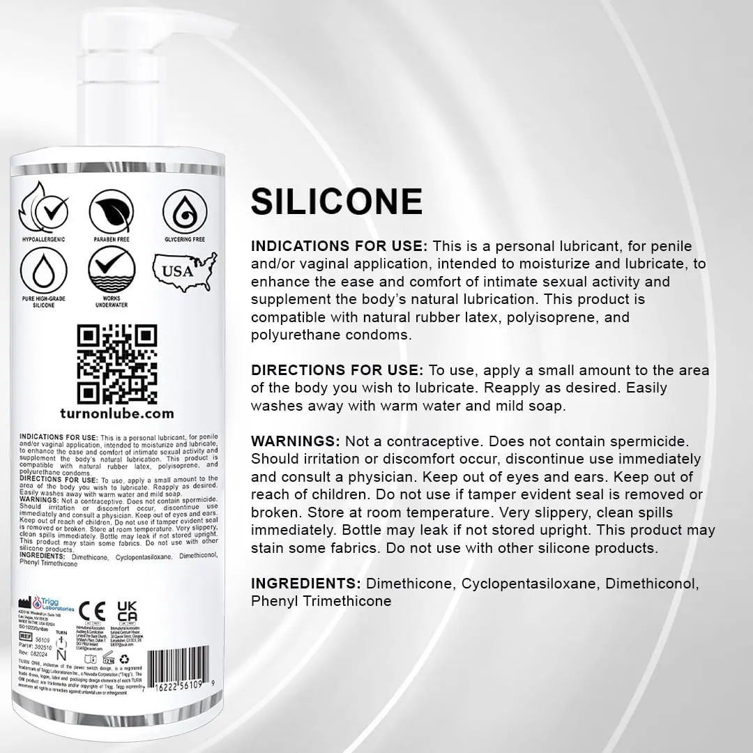 Turn On Silicone-Based Premium Personal Lubricant | Long Lasting Performance, Ultra Slick & Silky Smooth, Condom Safe Lube for Men, Women, and Couples, 32 fl oz
