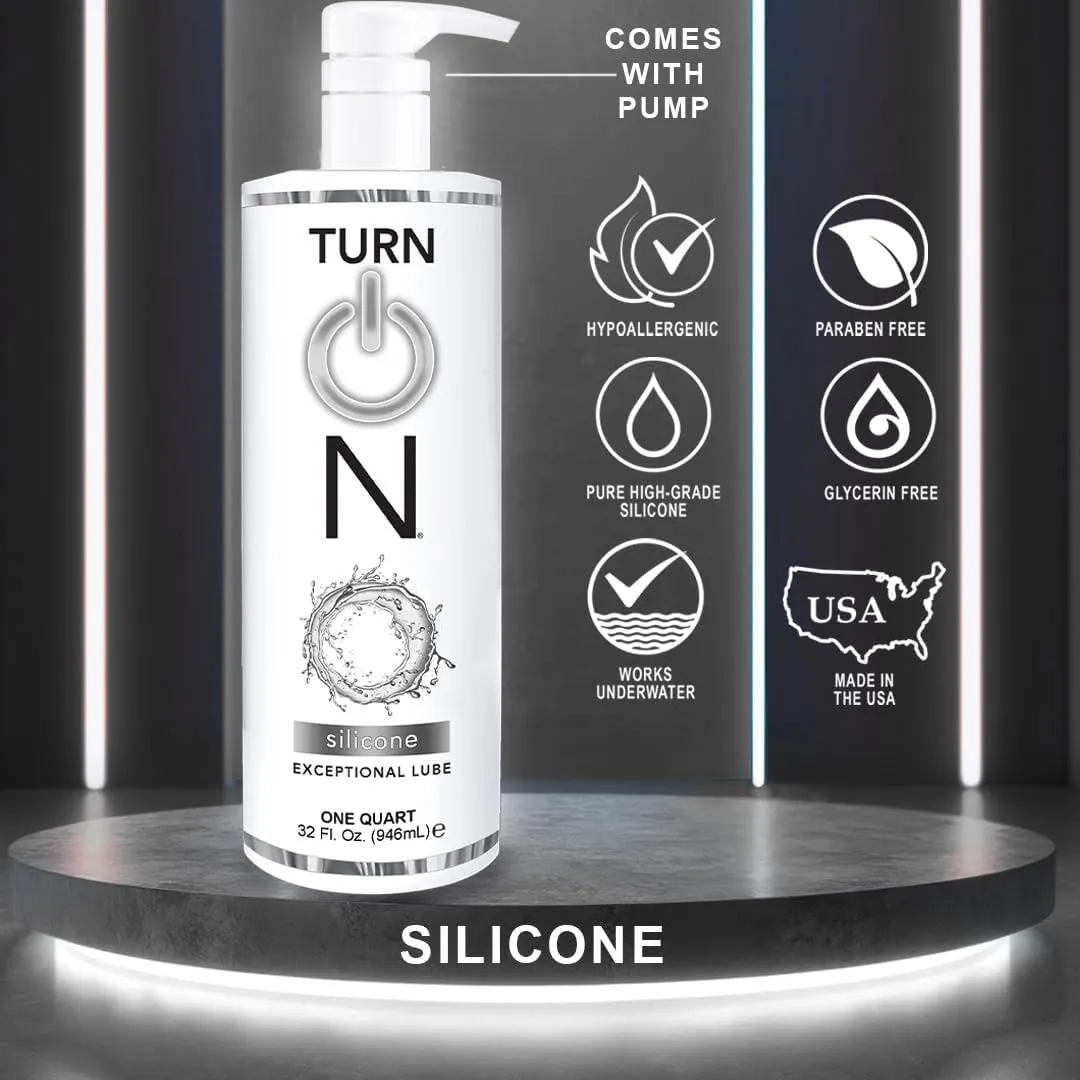 Turn On Silicone-Based Premium Personal Lubricant | Long Lasting Performance, Ultra Slick & Silky Smooth, Condom Safe Lube for Men, Women, and Couples, 32 fl oz