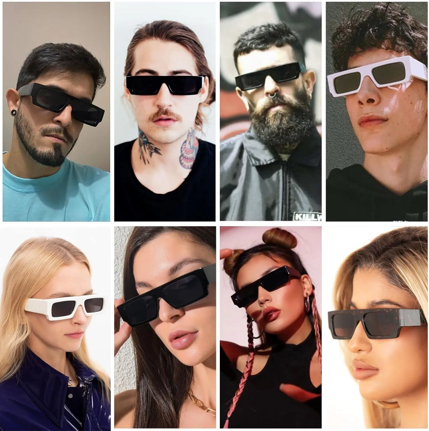 Vintage Rectangle Sunglasses for Men Women 90s Retro Fashion Glasses Square Shades