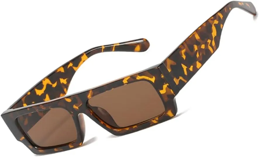 Vintage Rectangle Sunglasses for Men Women 90s Retro Fashion Glasses Square Shades