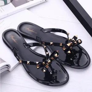 Women Fashion Studded Jelly Sandals Summer Beach Slide Sandals