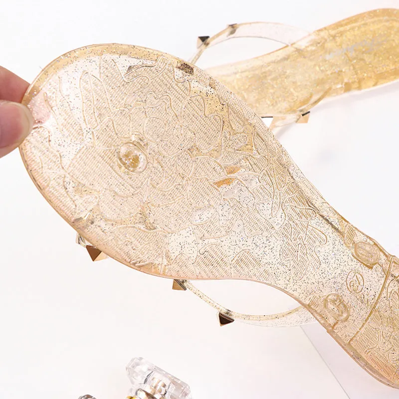 Women Fashion Studded Jelly Sandals Summer Beach Slide Sandals