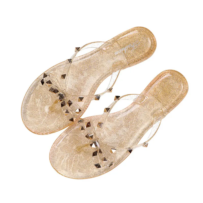 Women Fashion Studded Jelly Sandals Summer Beach Slide Sandals
