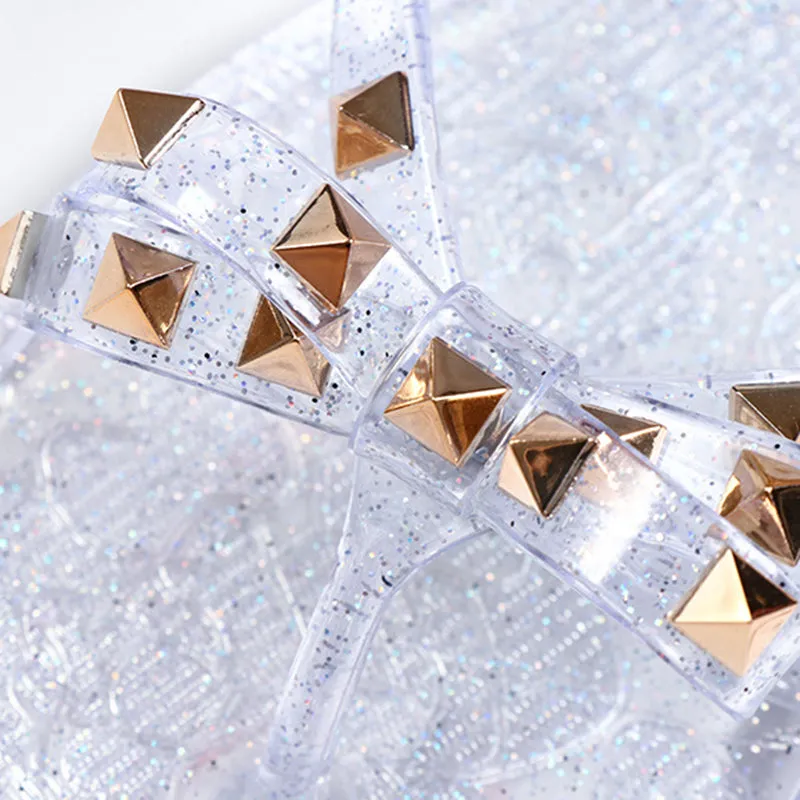 Women Fashion Studded Jelly Sandals Summer Beach Slide Sandals