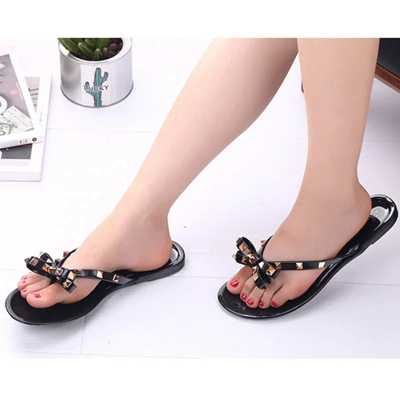 Women Fashion Studded Jelly Sandals Summer Beach Slide Sandals
