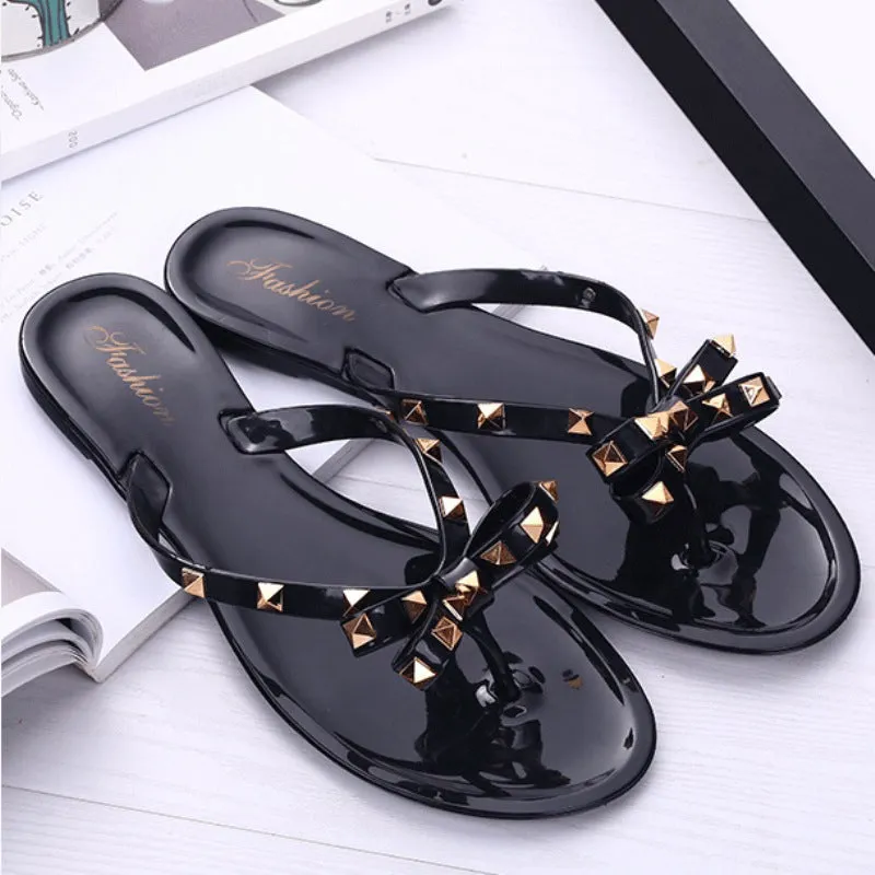 Women Fashion Studded Jelly Sandals Summer Beach Slide Sandals