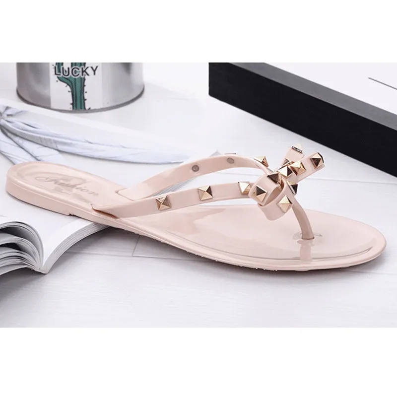 Women Fashion Studded Jelly Sandals Summer Beach Slide Sandals