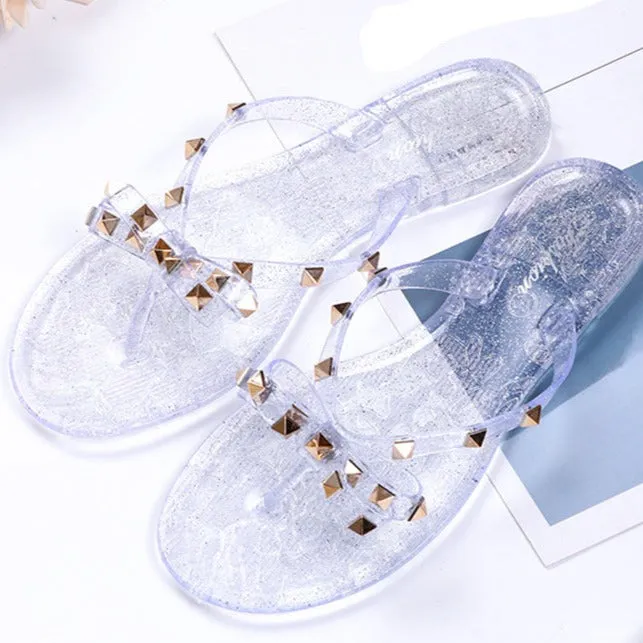 Women Fashion Studded Jelly Sandals Summer Beach Slide Sandals