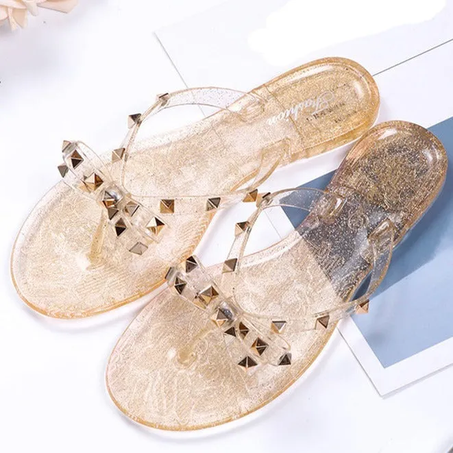 Women Fashion Studded Jelly Sandals Summer Beach Slide Sandals