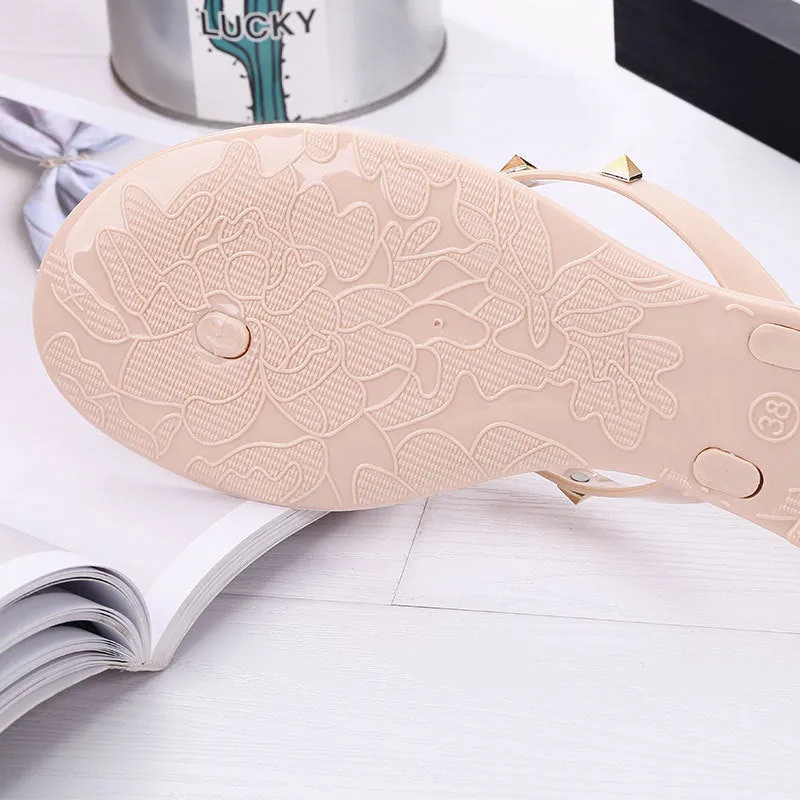 Women Fashion Studded Jelly Sandals Summer Beach Slide Sandals