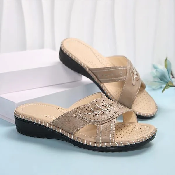 Women's Casual Leaf Cross Strap Hollow Wedge Sandals 94100588S